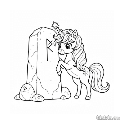 Unicorn Foal Tracing Runes with Horn