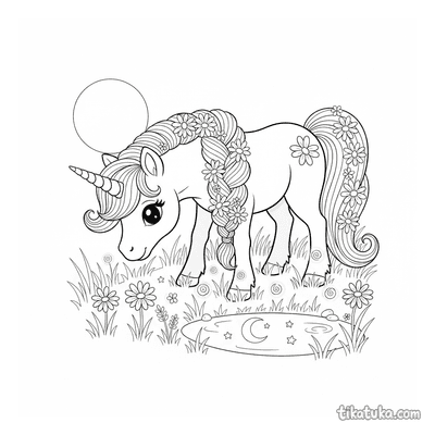 Unicorn Grazing at Moonlight