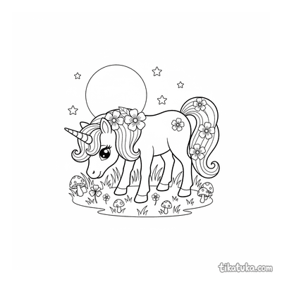 Unicorn Pony in Moonlit Meadow