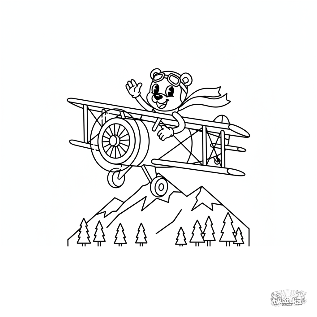 Vintage Biplane Over Mountains