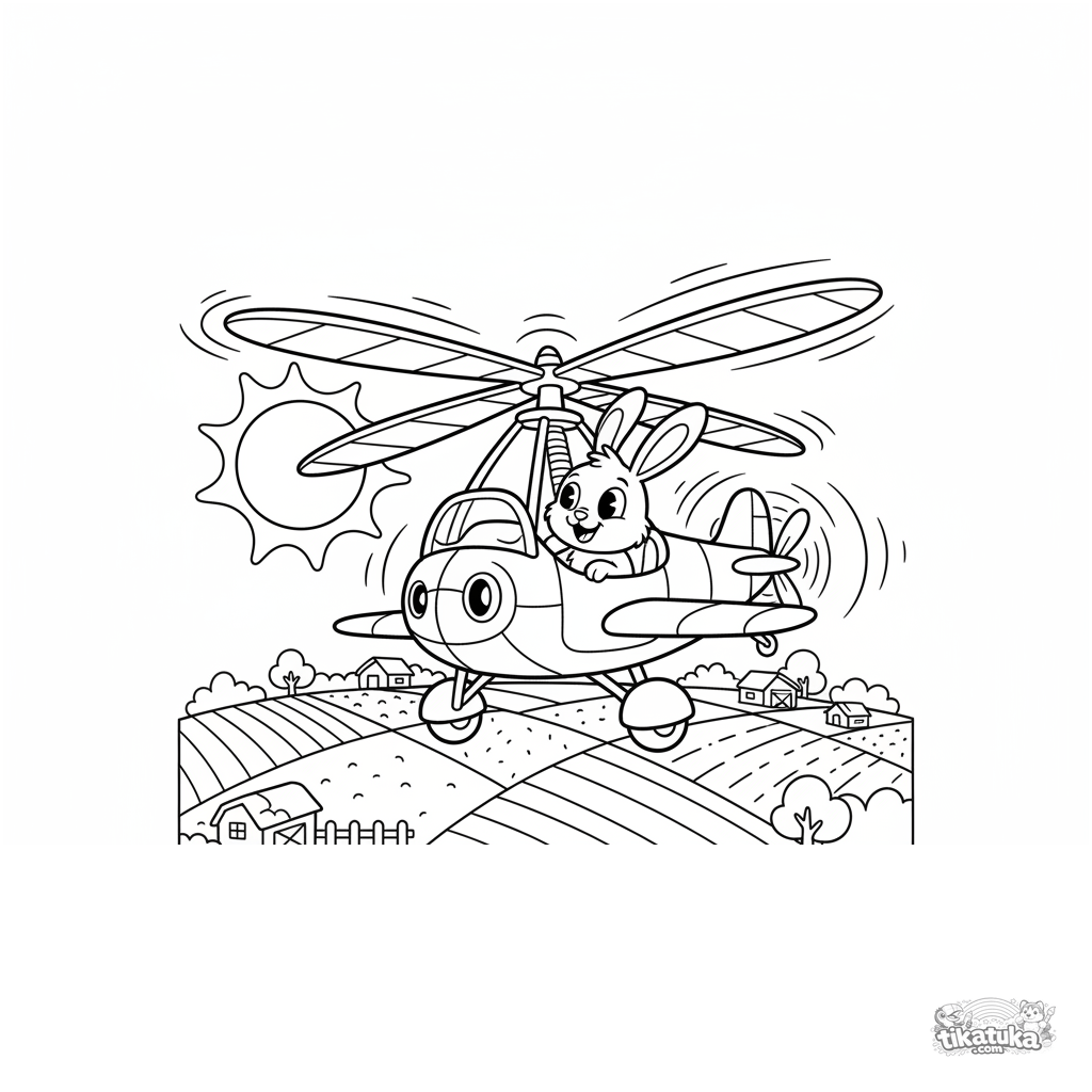 Vintage Autogyro Over Patchwork Fields