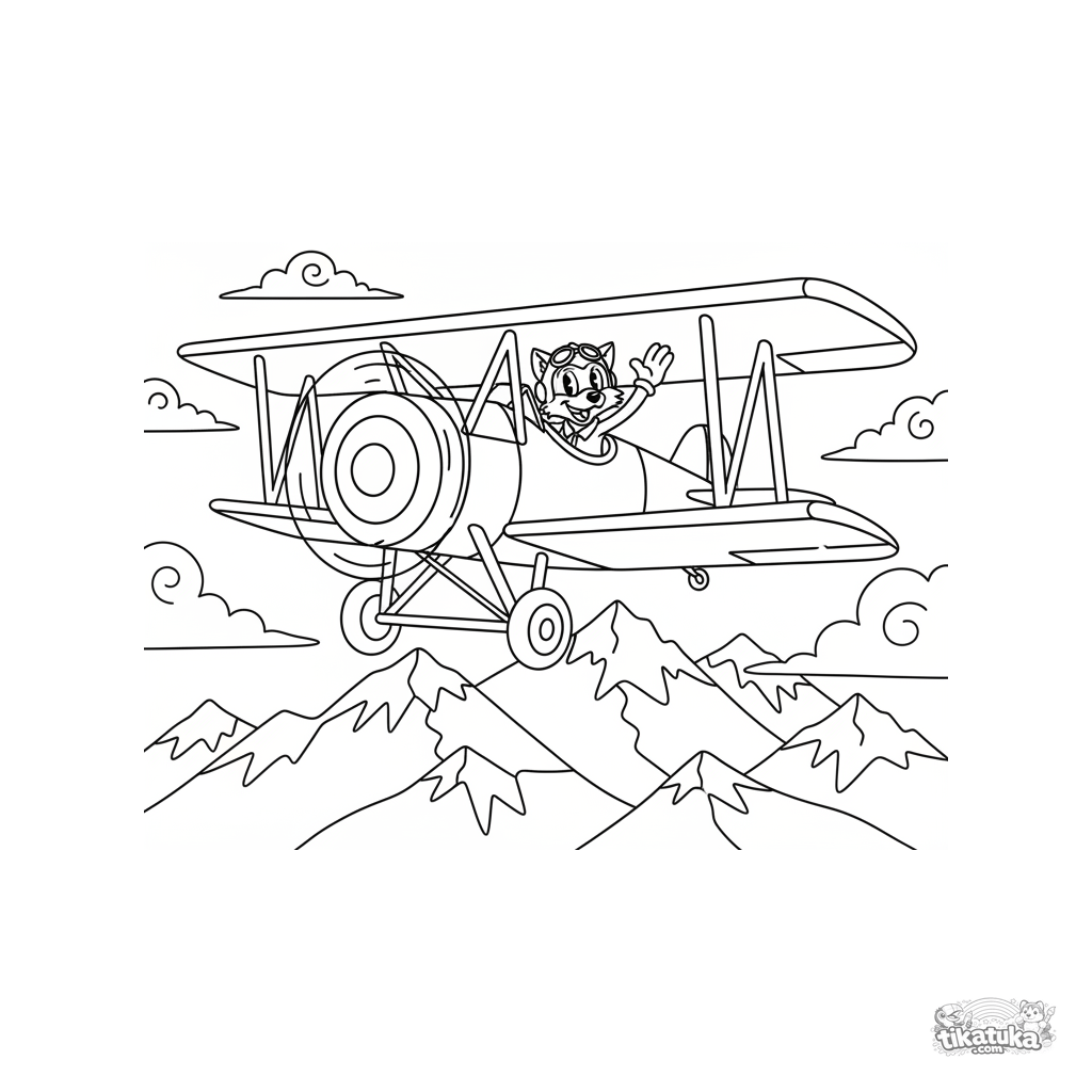 Vintage Biplane Over Mountains