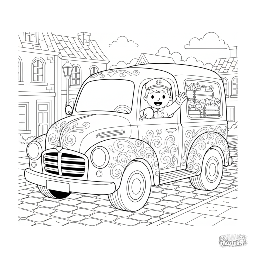 Vintage Delivery Truck with Floral Patterns
