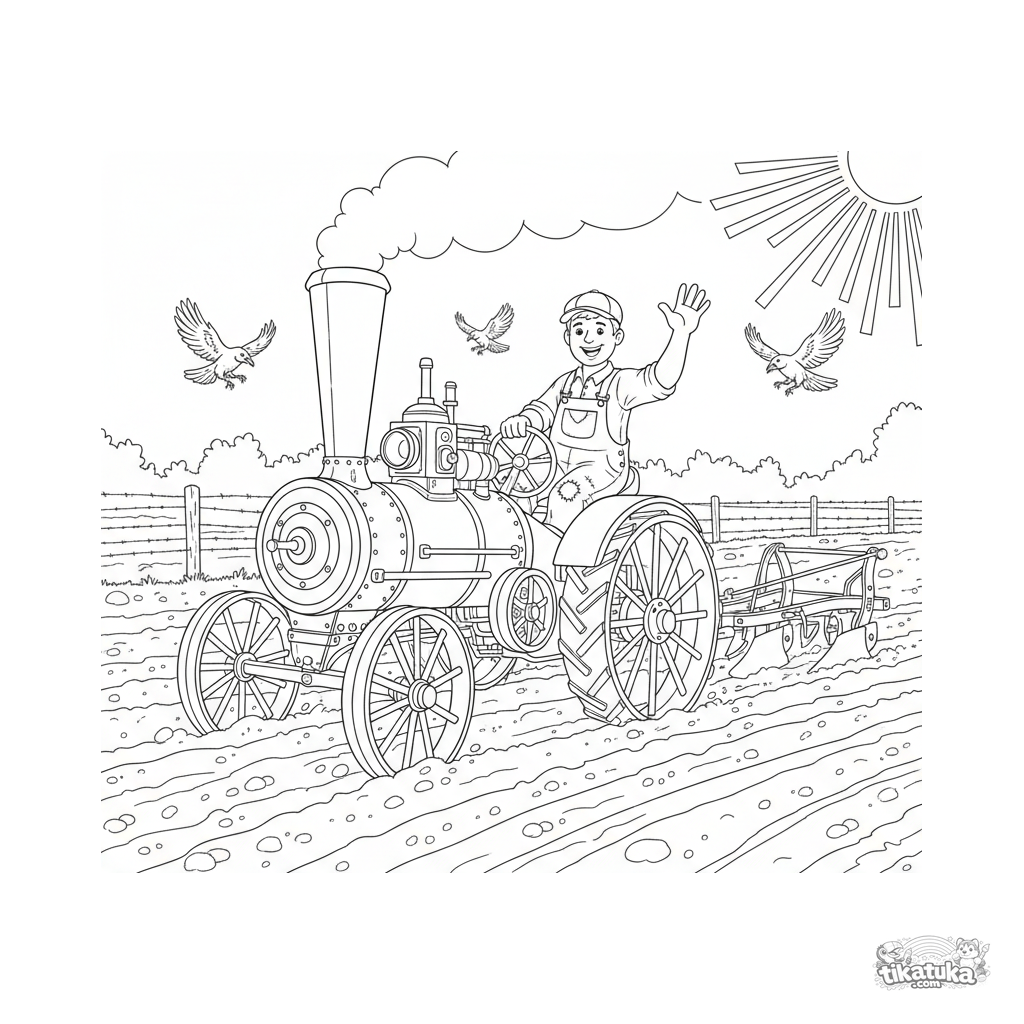 Vintage Steam Tractor on the Farm