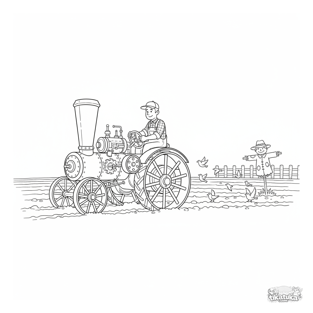 Vintage Steam Tractor Plowing Field