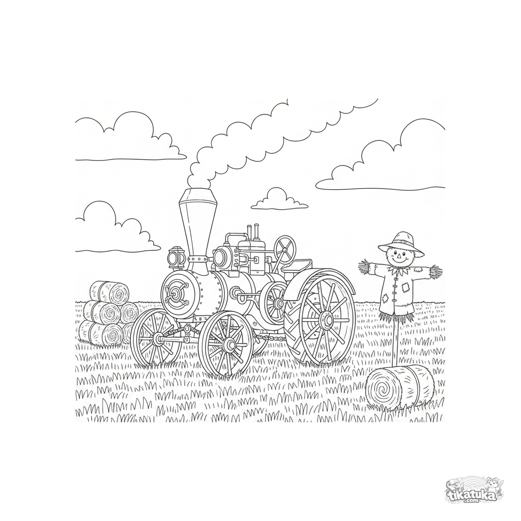 Vintage Steam Tractor in a Hayfield