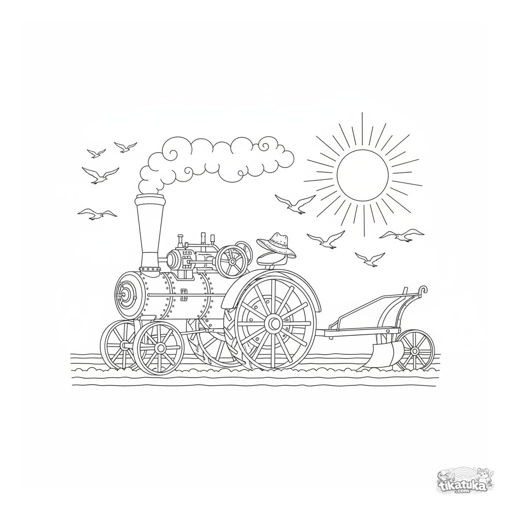 Vintage Steam Tractor Plowing at Dawn