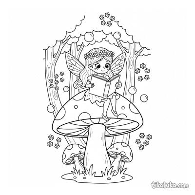Fairy Girl Reading on a Mushroom