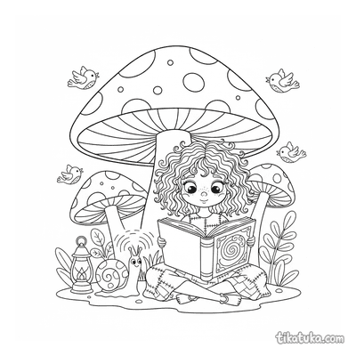 Girl Reading Under a Mushroom