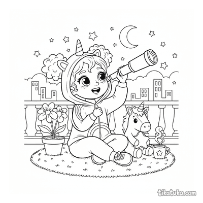 Girl with Unicorn Stargazing