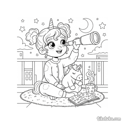 Girl Stargazing with Unicorn Friend
