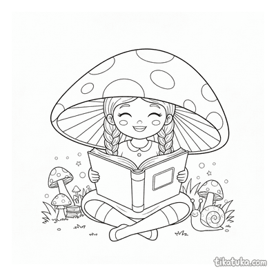Girl Reading Under Mushroom Roof