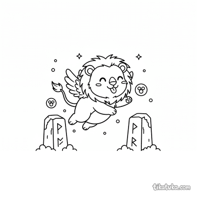 Winged Lion Cub Chasing Fireflies