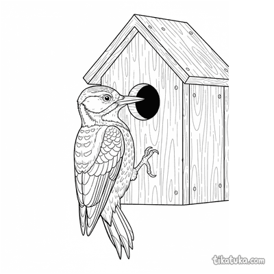 Woodpecker Inspecting Birdhouse