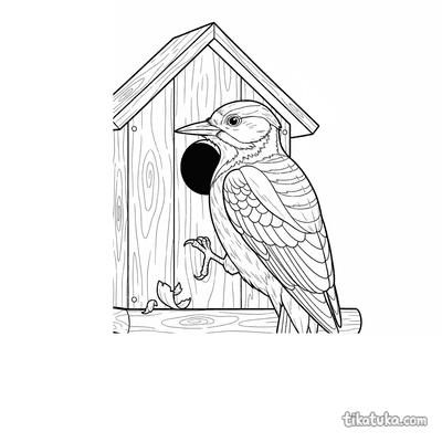 Woodpecker Inspecting Birdhouse Wall