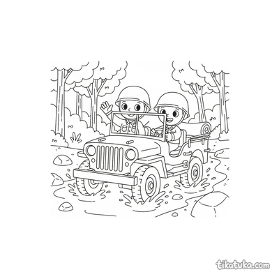 Army Jeep Crossing a Stream
