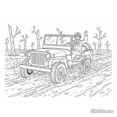 WWII Jeep in Muddy Field