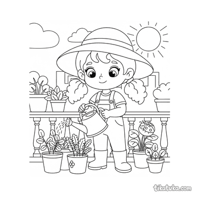 Girl Gardener on a Balcony