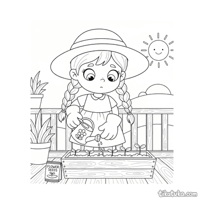 Girl Gardener Watering Sprouts