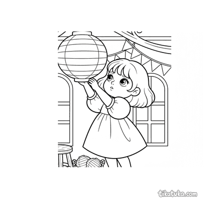 Girl Arranging Giant Paper Lanterns