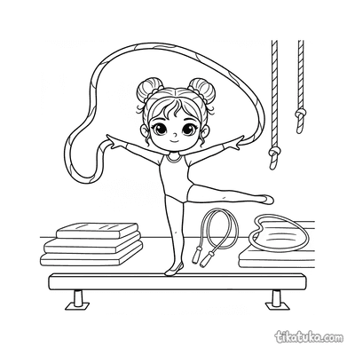 Gymnast on Beam with Ribbon