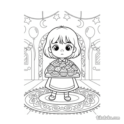 Girl Carrying a Tray of Pastries