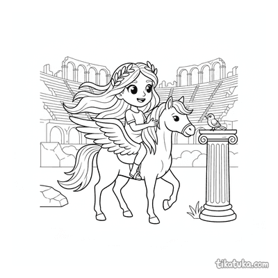 Young Heroine Riding Pegasus