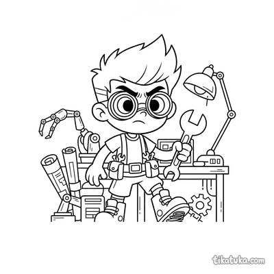 Young Inventor with Spring Boots