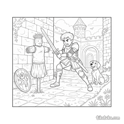Young Knight in Castle Courtyard