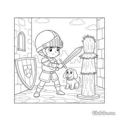 Young Knight in Castle Courtyard