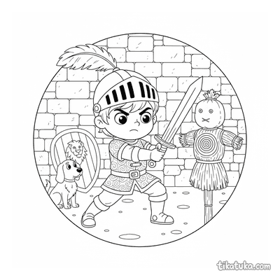 Young Knight Practicing with Sword