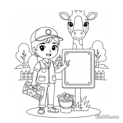 Young Zookeeper at Information Sign